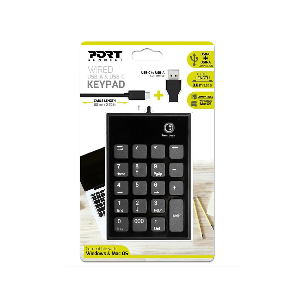 Port Black USB-A & USB-C Numeric Keypad