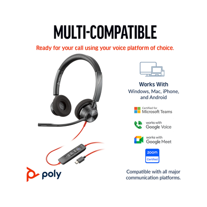 Poly Blackwire 3320 Stereo Microsoft Teams Certified USB-C Headset +USB-C/A Adapter