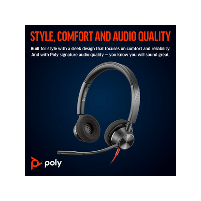 Poly Blackwire 3320 Stereo Microsoft Teams Certified USB-C Headset +USB-C/A Adapter