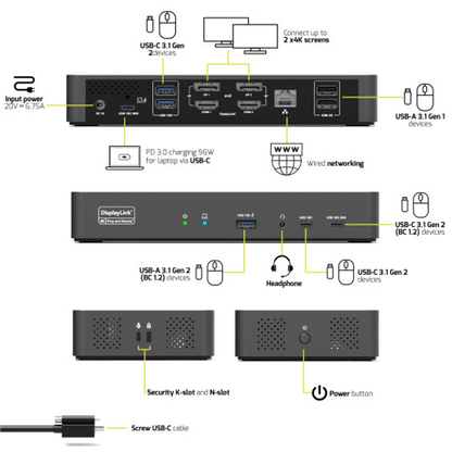 PORT2 x 4K USB-C desktop docking station 11 peripherals 96W