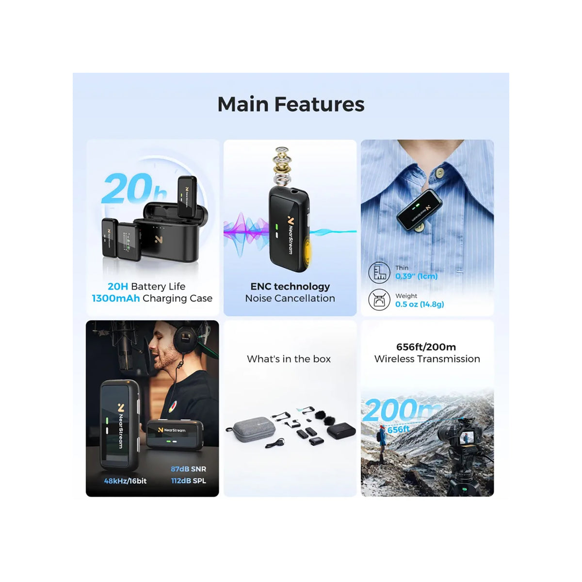 NearStream AWM20T AI Noise-Canceling Premium Lavalier Dual Wireless Microphones
