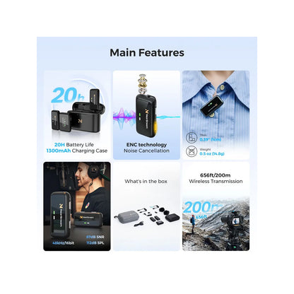 NearStream AWM20T AI Noise-Canceling Premium Lavalier Dual Wireless Microphones