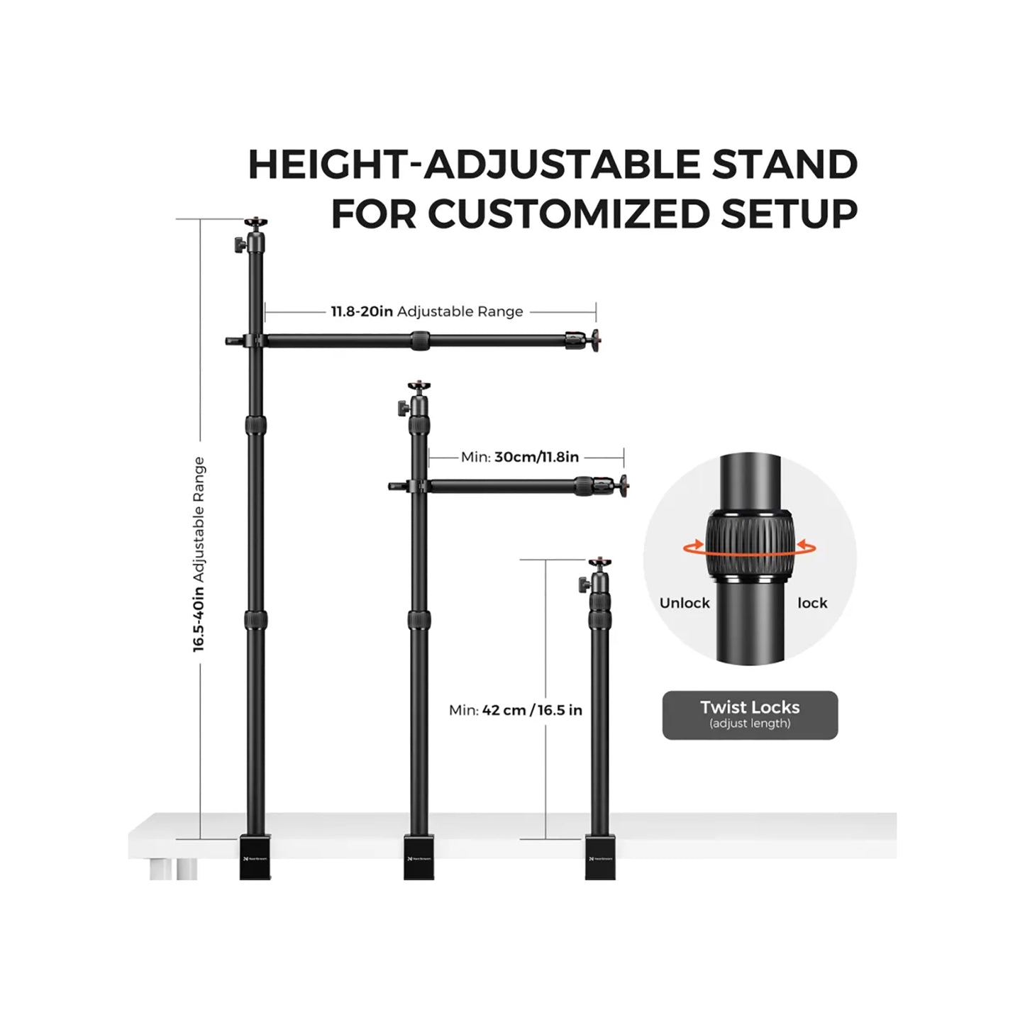 NearStream ST40 Camera Desk Mount with Dual Telescopic Arms