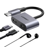 UGREEN USB Type-C Dual Audio and Charging Adapter (15W PD, 2-in-1 Splitter)