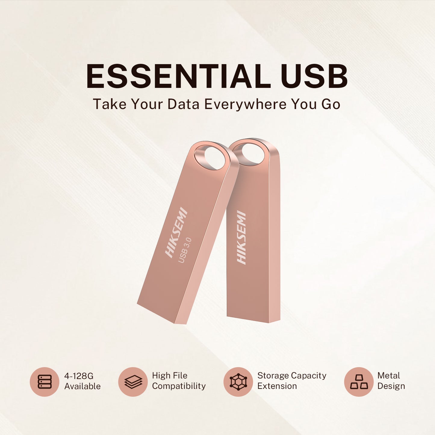 Hiksemi Essential 128GB USB3.0 Flash Drive - Rose Gold