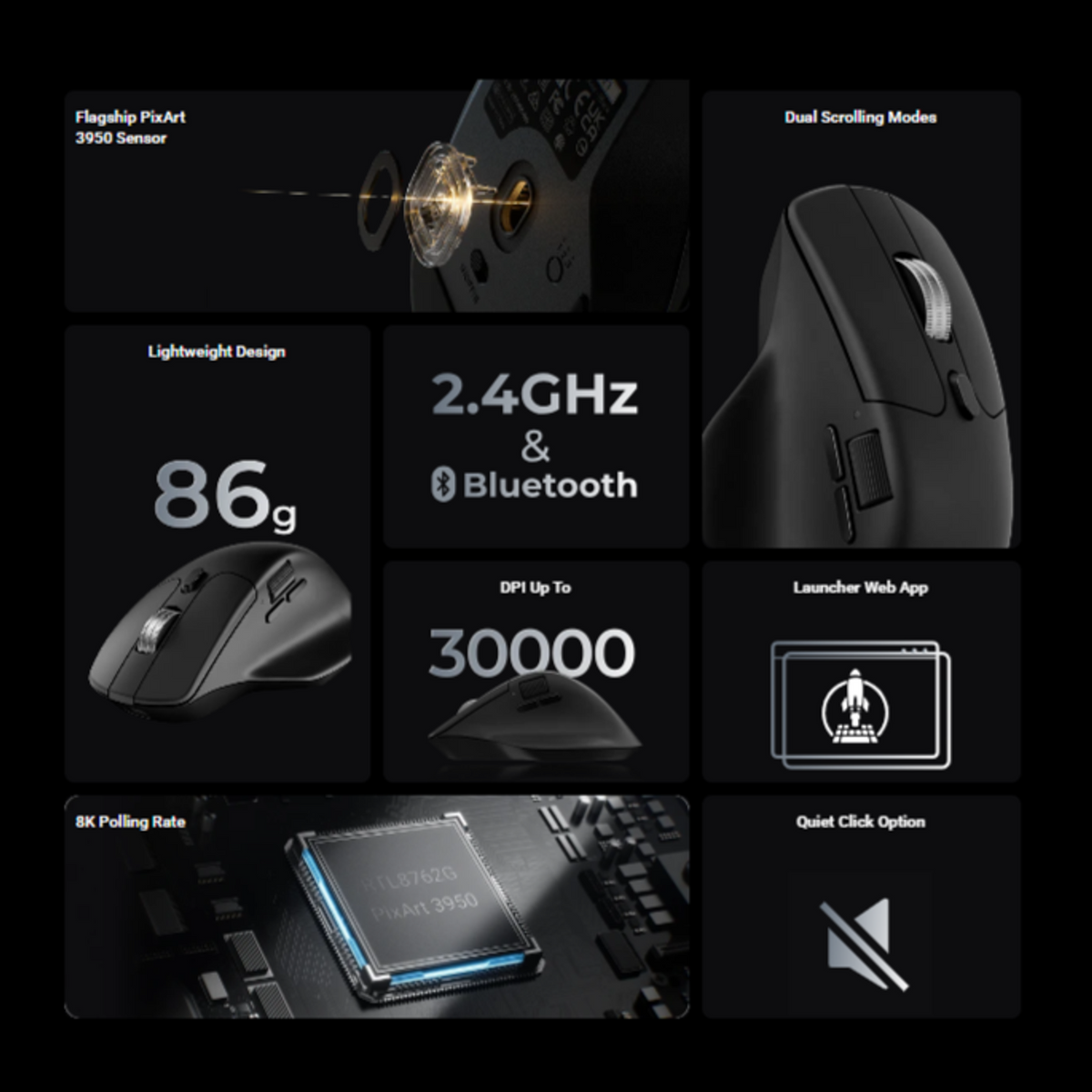 Keychron M6S-B72 1K Wireless Mouse (BT/2.4GHz/Wired) - Black