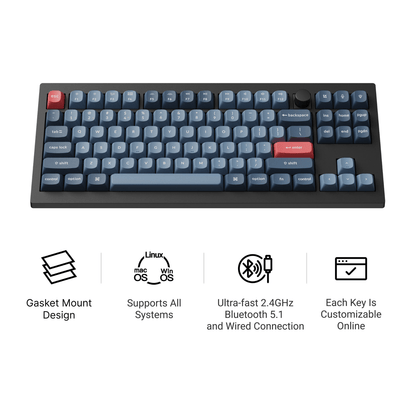 Keychron V3 Max QMK/VIA 80% Wireless Custom Mechanical Keyboard (Brown Switch) – Carbon Black